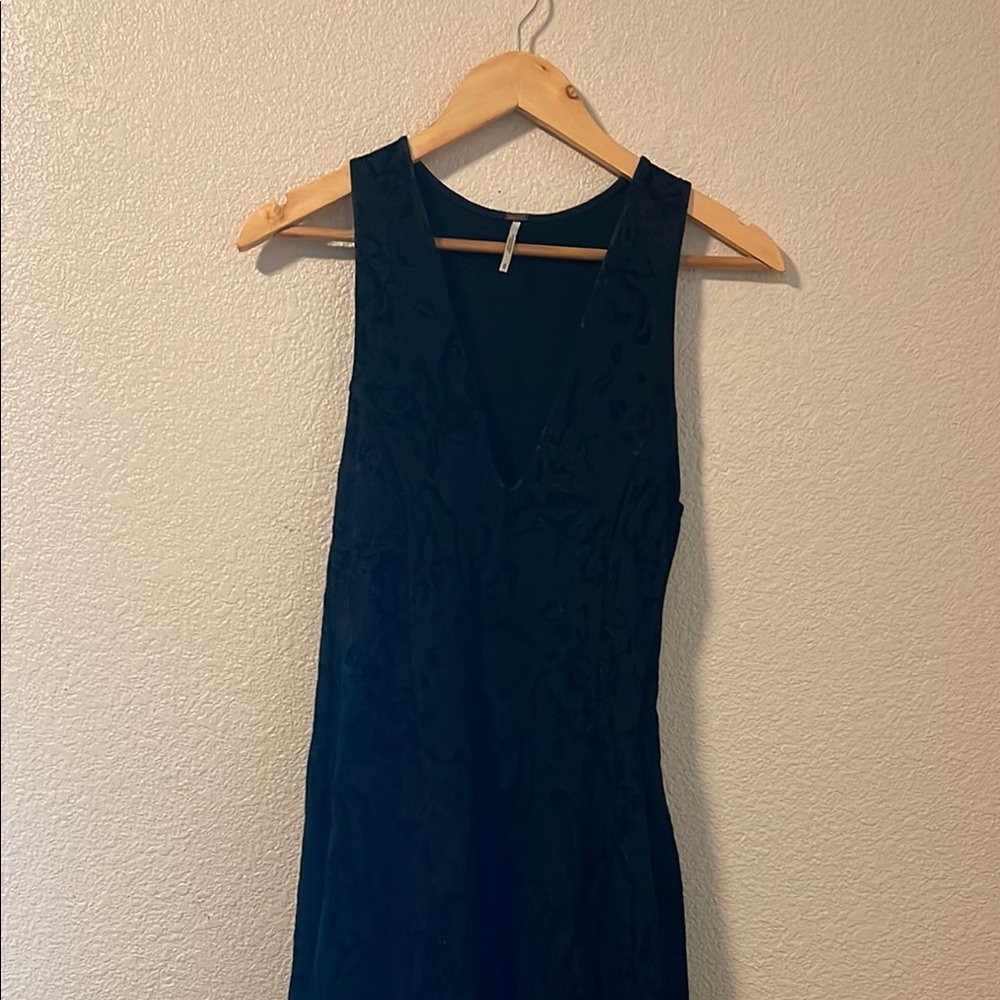 Free People Black V-Neck Velvet Bodycon Midi Dress